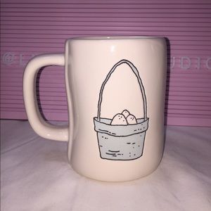 Rae Dunn PEEP PEEP ceramic mug inlaid letters with blue Easter basket pic